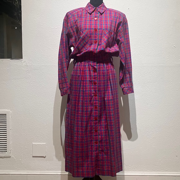 Liz Claiborne vintage Pink and Blue Plaid midi/Maxi dress - Picture 1 of 15